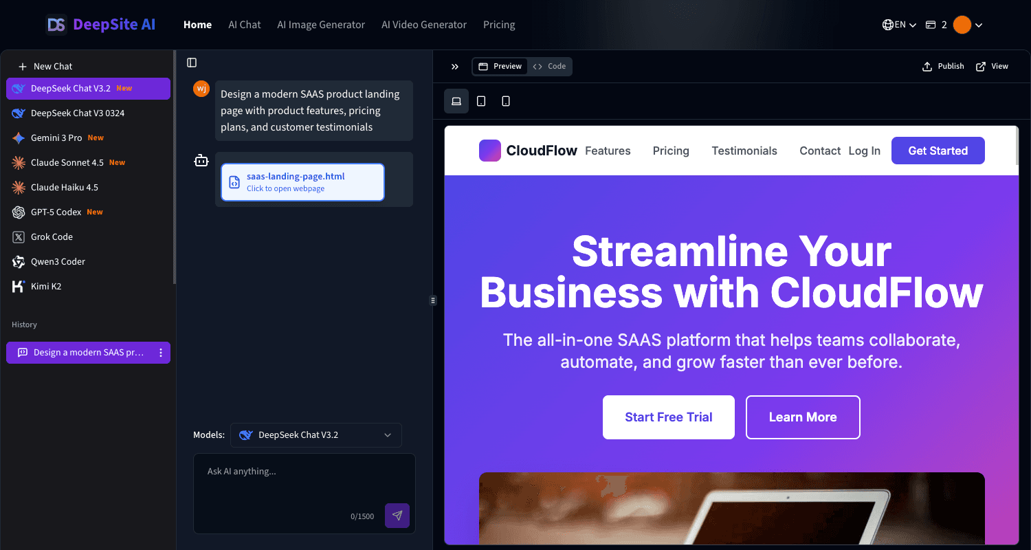Image for DeepSite AI