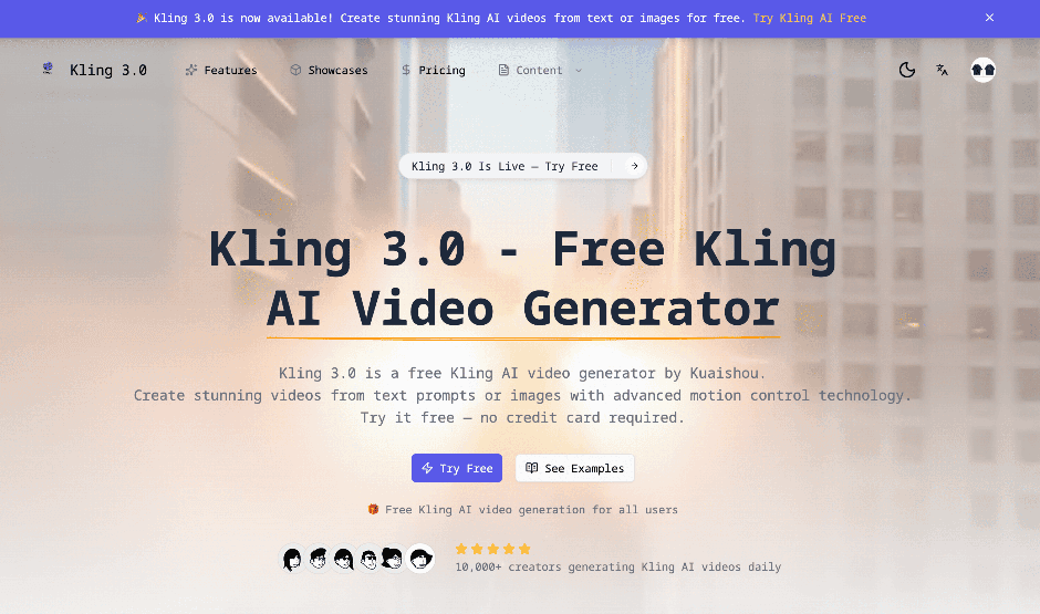 Kling 3.0 - Free Kling AI Video Generator