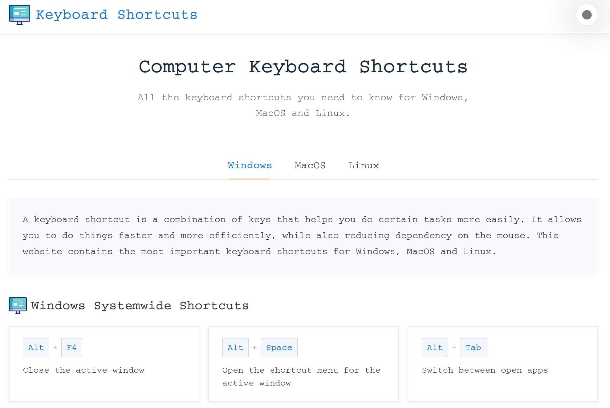 Online Keyboard Shortcuts